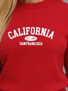 Conjunto de pants  Sudadera y pantalón  Felpa suave  Cuello redondo Estilo cómodo  Conjunto deportivo - Rojo - Ver 2