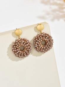 1 Đôi bông tai vòng hạt rỗng thủ công, bông tai pha lê nhân tạo hình tròn hình học thanh lịch, thích hợp cho phụ nữ trong đám cưới, hàng ngày, kỳ nghỉ, tiệc tùng (Màu sắc và vị trí hạt ngẫu nhiên) - Màu nâu - Xem 3