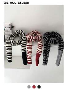 1 件色块针织窄围巾，时尚设计装饰性颈部保暖，适合秋冬季，情侣，Y2K 条纹色块女士长围巾，温暖百搭配饰 - 細長款 - 查看 3