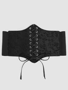 1 件女士黑色蕾丝束腰，性感宫廷风格，适合万圣节派对或日常通勤 - 黑色 - 查看 3