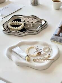 1pc Cloud Shaped Tray, Nordic Style Jewelry Storage Tray, Jewelry Collection Decorative Tray, Jewelry Display Tray, Women's Gift, Home Decor Bedroom Decor, Elegant Cloud-Shaped Ceramic Tray - Single Layer Luxury Jewelry And Perfume Display Stand, Jewelry Tray, Home Living Room Office Key Storage - Perfect Gift For,Cute Cartoon Shooting Props Jewelry Storage Plate Display Plate Gifts For Women, Back To School.
