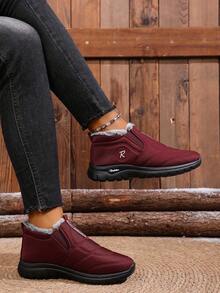 Women's Winter Fashion Casual Snow Boots (Please Note: The Shoes Are One Size Smaller. It Is Recommended To Buy One Size Larger.) - Solid Color, Comfortable And Easy-To-Wear Shoes, Suitable For Daily And Home Use, Round Toe Design, Textile Upper And Lining, Simple Style. - Red - View 5