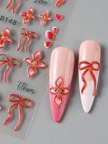 2PCS 5D Charm Nail Stickers Red Flowers Bow Design Slider Decals Nail Supplies And Decorations DIY Manicure Accessories Tool