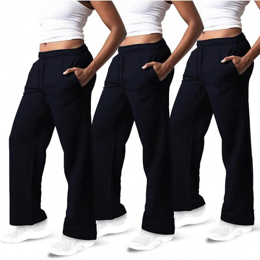 3 Pack Women's Wide Leg Sweatpants Workout And Yoga (Plus Sizes Available) ZQZF - 黑色 / 黑色 / 黑色 - 查看 1