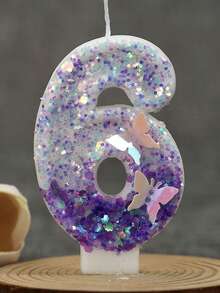 1支0-9紫色和白色双蝴蝶闪光数字生日蜡烛，手工创意DIY生日蛋糕蜡烛，生日蛋糕蜡烛装饰派对周年纪念庆祝烘焙用品派对和节日装饰，女孩一周岁生日庆祝蜡烛 - 彩色 - 查看 16