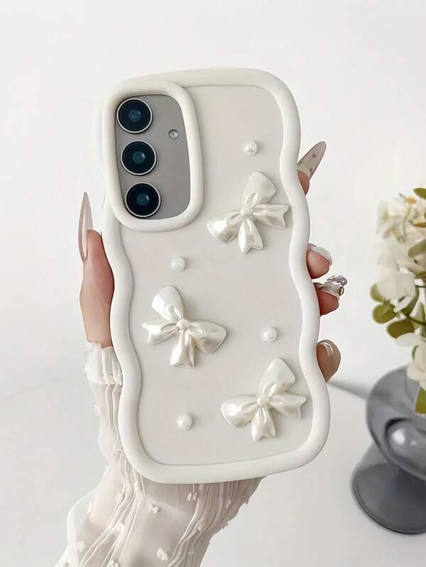 1pc Dopamine Big Wave Butterfly Pearl Soft Phone Case Compatible With Apple 17/Redmi Note 11 4G/Galaxy A55/Infinix Note 30/ Moto E30/Camon 20/Camon 20 Pro 4G/Spark 8C/Spark Go 2022/Smart 7, Smart 8