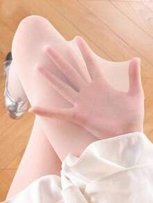 1 Pair Women's Ultra-Thin White Facial Mask Stockings, Sheer Tights, Ballet Style Tights For Summer, Cozy - White - View 3