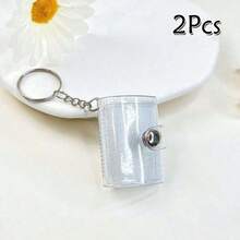 16pcs 1-Inch Glitter White Mini Photo Album Keychain, Minimalist & Elegant Student ID/Card Holder Photo Album - Clear - View 16