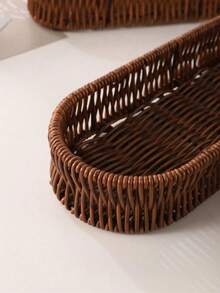 1pc/2pcs Rattan Cutlery Utensil Storage Basket/Box,Draining Basket - Brown - View 4