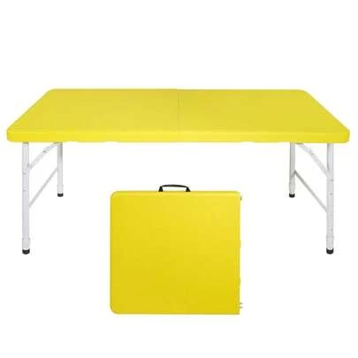 Portable Plastic Folding Table 4ft/6ft Heavy Duty White Black Picnic Dining Table Fold-In-Half For Camp Party Kitchen Indoor Outdoor Yellow