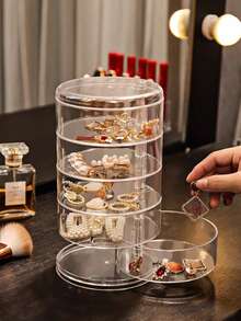 1pc 3/4/5 Tier 360° Rotating Acrylic Jewelry Box, Transparent Rotating Jewelry Organizer, Jewelry Stand, Large Capacity Makeup Storage Rack, Multi-Functional Storage Shelf, Women Transparent Storage Cabinet, Travel Essential Gift, Suitable For Hair Accessories, Earrings, Bracelets, Necklaces, Jewelry Box, Valentine's Day Gift, Halloween Gift, Back To School Gift, Back To School Essential - Clear - View 15