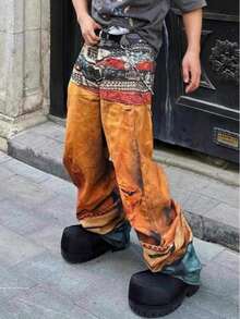 American Retro Washed 3D Printed Color Waistband Jeans For Men, Niche And Versatile, Loose And Wide Leg Straight Leg Pants