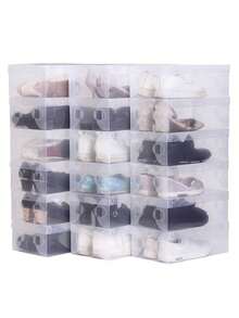 12 件全透明可折叠防尘鞋盒，节省空间的鞋子收纳盒 - 無色 - 查看 7