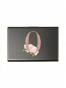Estuche de tarjetas delgado con 6 ranuras para tarjetas, con patrón de iniciales de la A a la Z en color oro rosa, billetera portadora de identificación y tarjetas de crédito, minimalista y delgado de metal de aluminio, cartera RFID para mujeres y organizador de tarjetas de metal para hombres