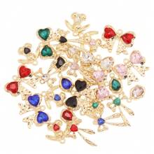 10pcs Mixed Shiny Colorful Heart, Crystal, Bow, Rabbit, Water Drop Elegant Alloy Pendants, Charms For Necklace, Earrings, DIY Jewelry Making - Gold - View 3