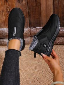 Women's Winter Fashion Casual Snow Boots (Please Note: The Shoes Are One Size Smaller. It Is Recommended To Buy One Size Larger.) - Solid Color, Comfortable And Easy-To-Wear Shoes, Suitable For Daily And Home Use, Round Toe Design, Textile Upper And Lining, Simple Style. - Black - View 1