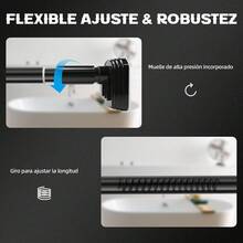 Tubo para Cortina de Baño, Barra de Cortina de Ducha 185-205cm, Cortinero Ajustable Antideslizante de Acero Inoxidable, Palo para Cortina y Curtain Rod Sin Taladrar para baño, recamara(negro). - Negro - Ver 4