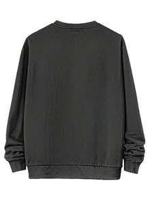 1 PcsMen'S Funny Cat Graphic Sweatshirt - Black Crewneck Pullover With "The Calfather" Text - Soft Polyester Sweater For Everyday & Special Occasions - Machine Washable Casual Top - Ideal Gift For Cat Dads, Cat Shirt, Holiday Outfit, Playful Design, Comfortable Fit, Print Hoodie Alternative, Humor Lovers, Vacation Outfit, Pullover, Durable Material, Unisex Apparel, Humor Enthusiasts - 黑色 - 查看 2