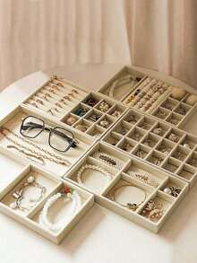 8-Piece Set/1 Jewelry Tray, Jewelry Display Tray, Jewelry Box, Cosmetic Display Rack, Multi-Functional Accessory Display And Storage Box, Jewelry Storage Tray, Cosmetic Storage Box - Beige - View 8