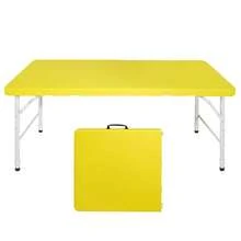 Portable Plastic Folding Table 4ft/6ft Heavy Duty White Black Picnic Dining Table Fold-In-Half For Camp Party Kitchen Indoor Outdoor Yellow - Yellow - View 8