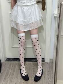 1 Pair Women's Polka Dot Sheer Thigh High Stockings, Suitable For All Seasons Christmas Gift