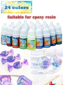 24 PIEZAS/SET 5ml 24 colores Colorantes líquidos transparentes para resina epoxi: Altamente concentrados, bajo olor, fácil de colorear, tintes para jabón DIY, pigmentos para decorar joyas y accesorios DIY