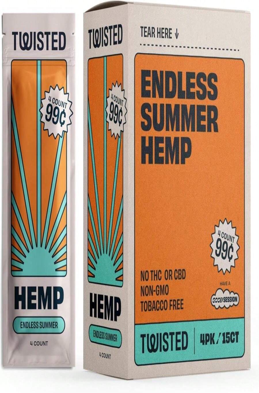 Twisted Hemp Wraps Natural Cigarette Rolling Papers Display | 4 Wraps Per Sleeve | Pack Of 15 | 60 Wraps Total - ColorD - 查看 1