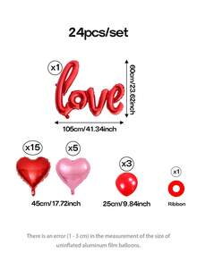 Conjunto com 24 balões gigantes vermelhos com a palavra "LOVE", ideais para decoração de festas de Dia dos Namorados. Disponíveis também em formato de coração nas cores vermelho e rosa (18 polegadas) e látex vermelho (10 polegadas). Perfeitos para presentes surpresa, decoração, pedidos de casamento, noivados, declarações de amor, aniversários e encontros românticos. - Multicolorido - Ver 2