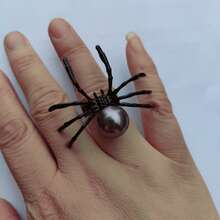 2入組優雅萬聖節主題黑色仿珍珠蜘蛛和昆蟲吊墜耳環,時尚女性日常佩戴