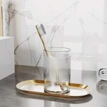 New Gold-Plated Vertical Striped Rinse Cup, A Luxurious And Minimalist Rinse Cup With High Aesthetics, Suitable For Brushing Teeth At Home, Couples, Bathroom Use, Simple And Transparent Design, Couple Color Matching. - Multicolor - View 4