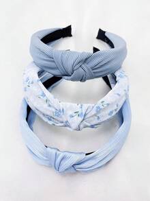 3pcs/Set Ladies' Sweet Campus Style Floral & Solid Color Fabric Hairbands - Pink/Blue/Green, Suitable For Daily Wear Casual Pink Accessories,Hairband,Hair Hoop Headbands