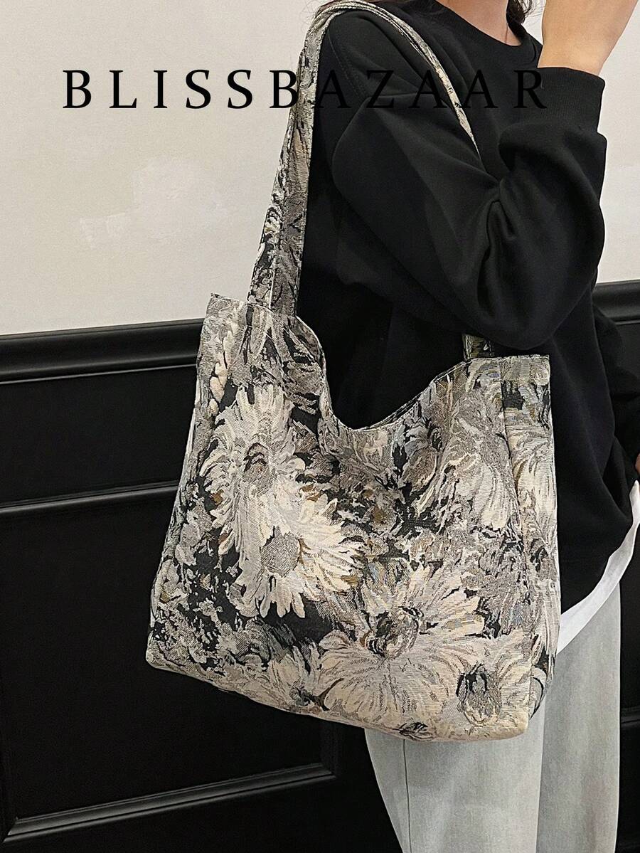 女士花卉图案休闲手提包，大容量单肩包 - 彩色 - 查看 1