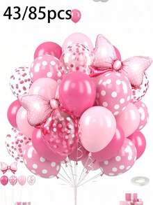 43/85 globos con lazos rosas, globos de foil de 12 pulgadas con lunares rosas y lazos, y globos de confeti con cinta, para decoración de cumpleaños de niñas, baby shower, boda