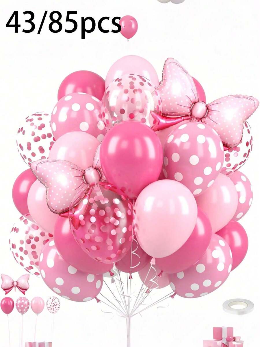 43/85 globos con lazos rosas, globos de foil de 12 pulgadas con lunares rosas y lazos, y globos de confeti con cinta, para decoración de cumpleaños de niñas, baby shower, boda