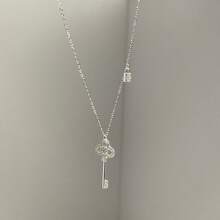 1 件欧美风格简约钥匙锁吊坠项链，适合女士，时尚办公室女士短链微镶方晶锆石锁骨项链 - 項鍊 - 查看 8