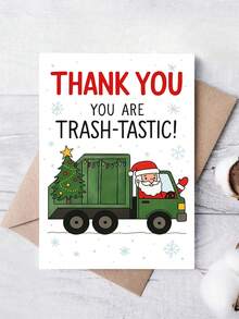 1 pieza Tarjeta de Navidad divertida de agradecimiento - Papá Noel fantástico con camión verde, saludo navideño humorístico para amigos, familia y colegas - Tarjeta de papel festiva con diseño rojo y blanco, sin baterías necesarias, Tarjeta de Navidad, Día de Navidad, Tarjetas de felicitación de Navidad, Diseño caprichoso, Ilustración juguetona, Material de papel de calidad, Mejor para Navidad