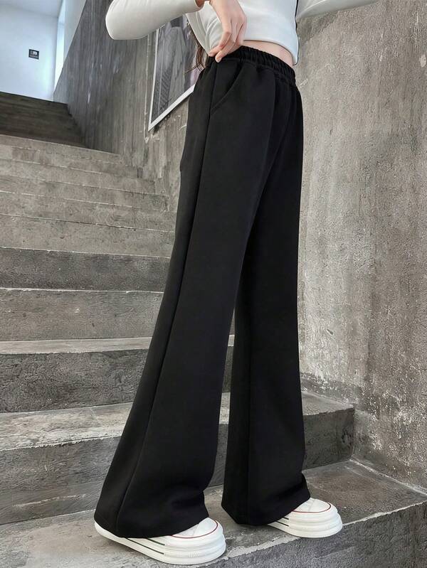 青少年女孩休闲百搭纯色喇叭裤