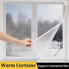 1Pc, Winter Window Insulating And Warm Curtain, Windproof, Soundproof, Sealing Film, Self-Adhesive Bubble Insulation Film, Removable Door Curtain - White With White Edges - View 12