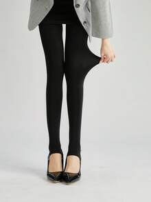 1pc Women's Thick Crotchless Pantyhose, Comfortable Open Crotch Tights, Cozy - Black - View 2