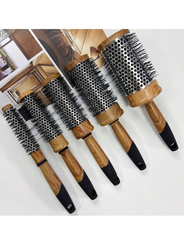 1 pièce Peigne rond professionnel, brosse à cheveux, démêlant, bouclant et séchant au sèche-cheveux pour des cheveux lisses et soyeux. Facile à utiliser, résistant à la chaleur, doux pour les cheveux, idéal pour le salon et la maison, tous types de cheveux, antistatique, cadeau d'anniversaire/de fête, peigne en plastique motif bois, 5 tailles