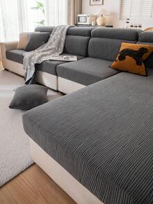 1 pieza Funda de sofá de estilo bohemio de unicolor, funda de sofá antideslizante y antirasguños, decoración del hogar para sofá de 1/2/3/4 plazas, lavable a máquina, para todas las estaciones - Gris Oscuro - Ver 3