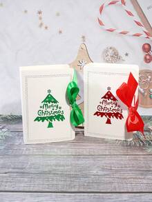 5pcs Christmas Tree Gift Box With Ribbon, Book Style Favor Box For Holiday Candy, Cookies, Chocolates, Elegant Merry Christmas Packaging, Design, Perfect For Xmas Party, Wedding, Family Celebration, Gift Wrapping - 12.7X9X4cm - View 3
