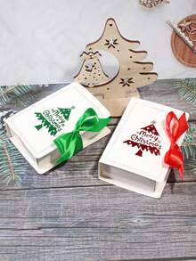 5pcs Christmas Tree Gift Box With Ribbon, Book Style Favor Box For Holiday Candy, Cookies, Chocolates, Elegant Merry Christmas Packaging, Design, Perfect For Xmas Party, Wedding, Family Celebration, Gift Wrapping - 12.7X9X4cm - View 10