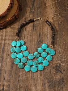 1pc Resin & Coconut Shell Handmade Beaded Multi-Layer Necklace, Short Necklace Suitable For Beach, Travel, And Daily Wear