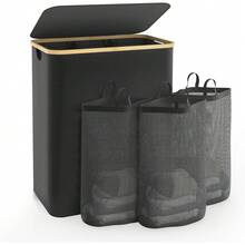 175L Cesta para Ropa Plegable con 3 Compartimentos, ultifunción Cestos para Lavandería Organizadores de Ropa Sucia Clasificador de Cestas con Asas, para Dormitorio, Cuarto de Baño(Negro) - blanco - Ver 11