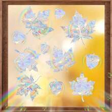 11pcs/Set Rainbow Maple Leaf Window Stickers - Rainbow Prism Stickers, Non-Adhesive Autumn Sun Catchers, For Bird Strike Prevention, Vibrant PVC Sheets With Glossy Surface, Easy To Install, Window Decals | Vivid Leaf Design | Prism Effect, Colorful Window Decor, Holiday Atmosphere, Colorful Rainbow Prism Static Cling Glass Stickers, Colorful Bird Collision Prevention Catch Light Window Stickers, Self-Adhesive Decorative Stickers, Atmosphere Arrangement Window Decor Stickers, Matte Surface, Easy To Apply And Remove, Double-Sided Visible, Suitable For Home Decor - Multicolor - View 6
