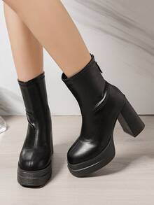 女秋冬新款时尚拉链粗跟防滑优雅个性成熟淑女性感短靴踝靴