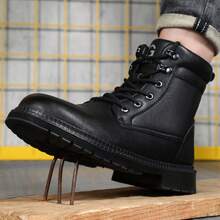 Men's Winter High-Top Safety Shoes, Warm Padded Lining, Microfiber Upper, Steel Toe Cap & Puncture Resistant, Soft Rubber Sole, Functional Work Boots