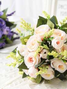 1 件全新人造紫玫瑰花束，伴娘、新娘婚礼用品，摄影道具，优雅浪漫婚礼装饰 - 紫色 - 查看 10