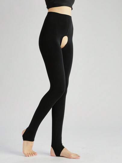 1pc Women's Thick Crotchless Pantyhose, Comfortable Open Crotch Tights, Cozy